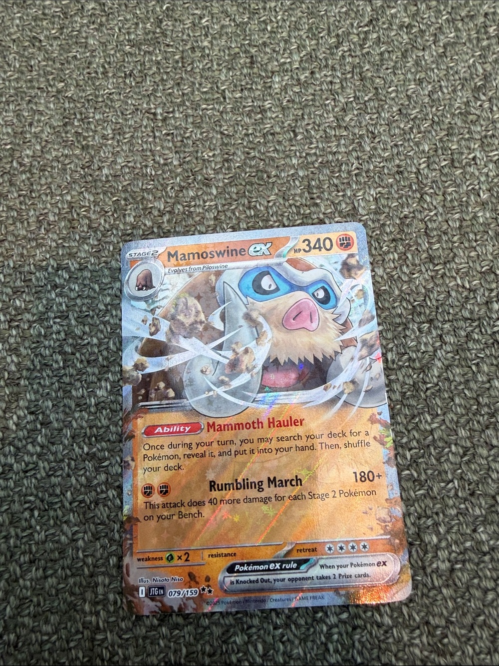 Pokemon Mamoswine ex Holo Card - Brown, Cream, Blue